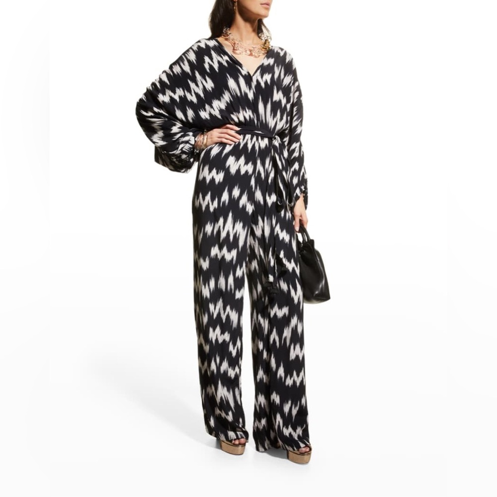 Figue
Lillian Zigzag-Print Ruched Kimono Jumpsuit